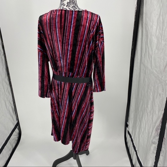 NY Collection Stripe Velvet Asymmetrical Dress - Picture 12 of 13
